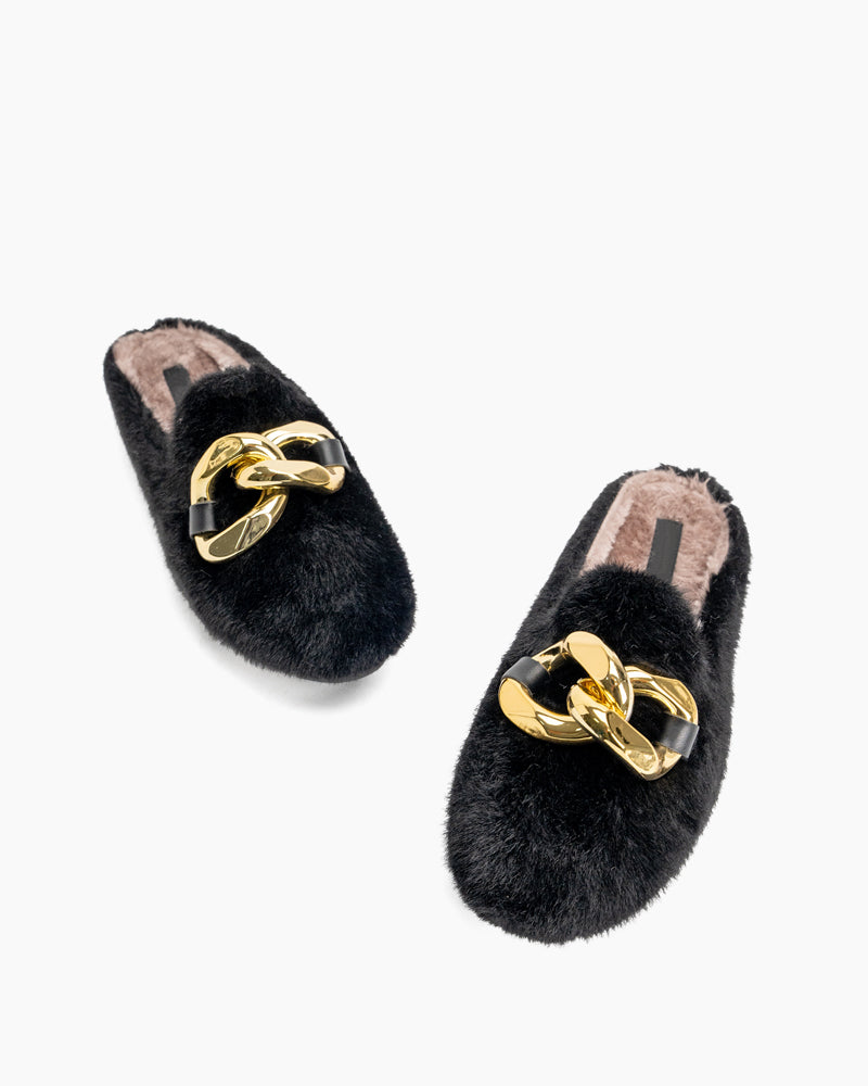 Metal-Chain-Fuzzy-Backless-Slip-on-Mules-Fur