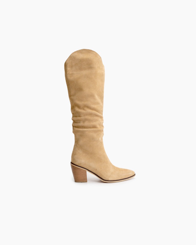 Pointed-Toe-Faux-Suede-Knee-High-Chunky-Western-Boots