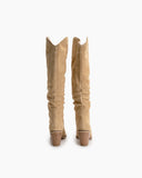 Pointed-Toe-Faux-Suede-Knee-High-Chunky-Western-Boots