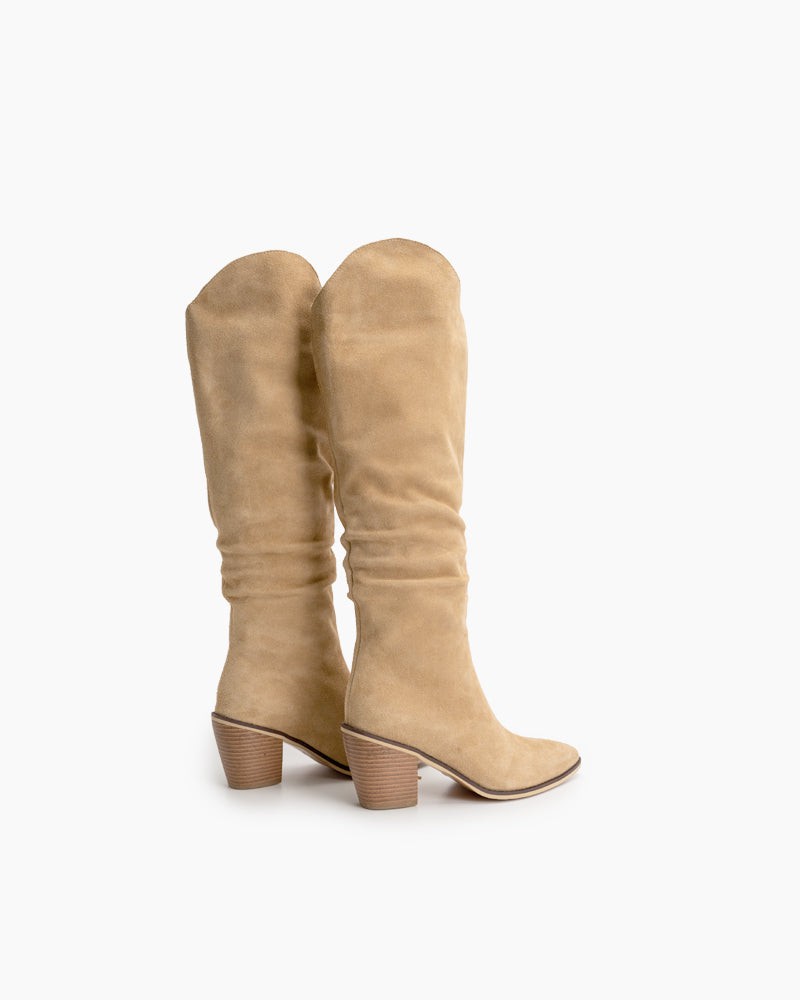 Pointed-Toe-Faux-Suede-Knee-High-Chunky-Western-Boots