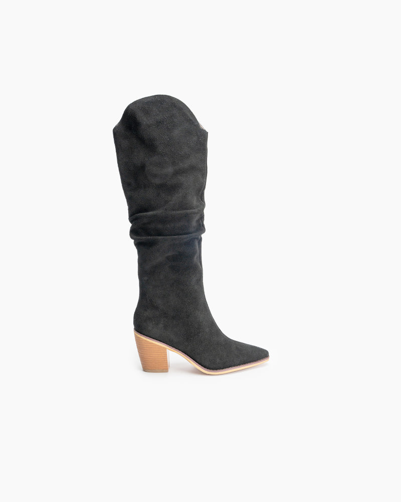 Pointed-Toe-Faux-Suede-Knee-High-Chunky-Western-Boots