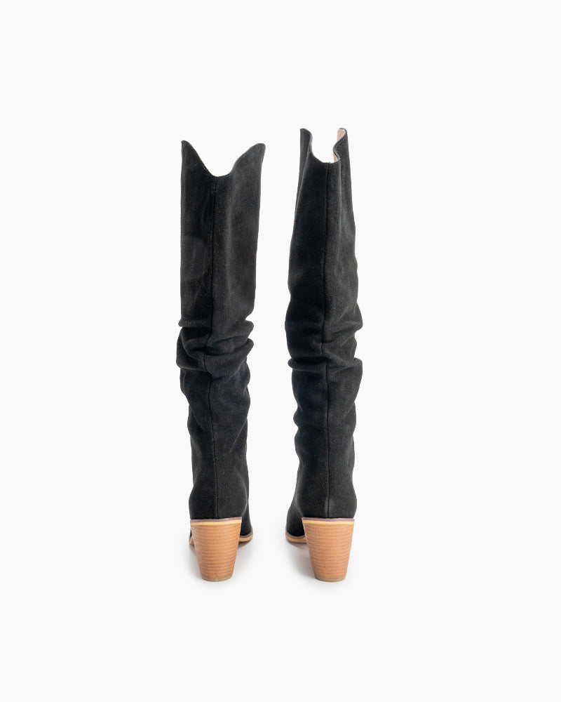 Pointed-Toe-Faux-Suede-Knee-High-Chunky-Western-Boots