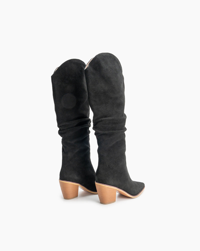 Pointed-Toe-Faux-Suede-Knee-High-Chunky-Western-Boots