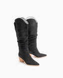 Pointed-Toe-Faux-Suede-Knee-High-Chunky-Western-Boots