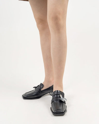 Square Toe Metal Buckle Chunky Heel Low Heel Loafers