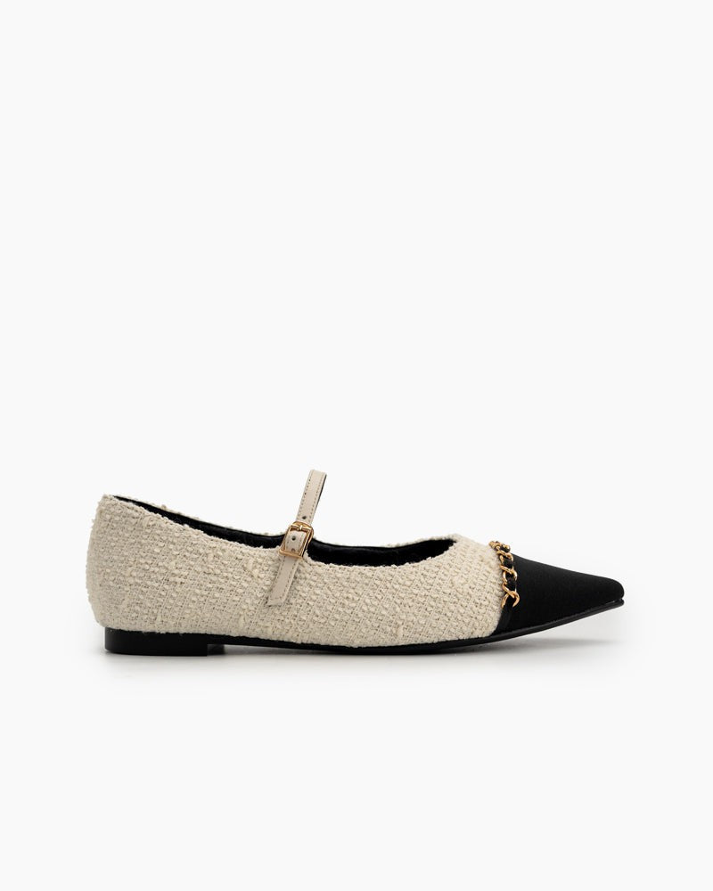 Tweed-Pointed-Toe-Slip-on-Ballet-Mary-Jane-Flats