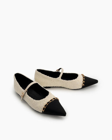 Tweed-Pointed-Toe-Slip-on-Ballet-Mary-Jane-Flats