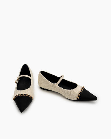 Tweed-Pointed-Toe-Slip-on-Ballet-Mary-Jane-Flats