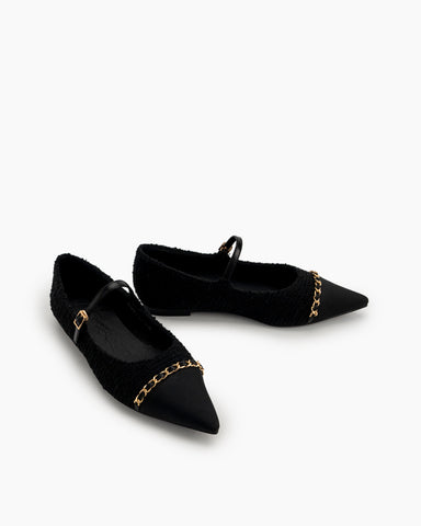 Tweed-Pointed-Toe-Slip-on-Ballet-Mary-Jane-Flats