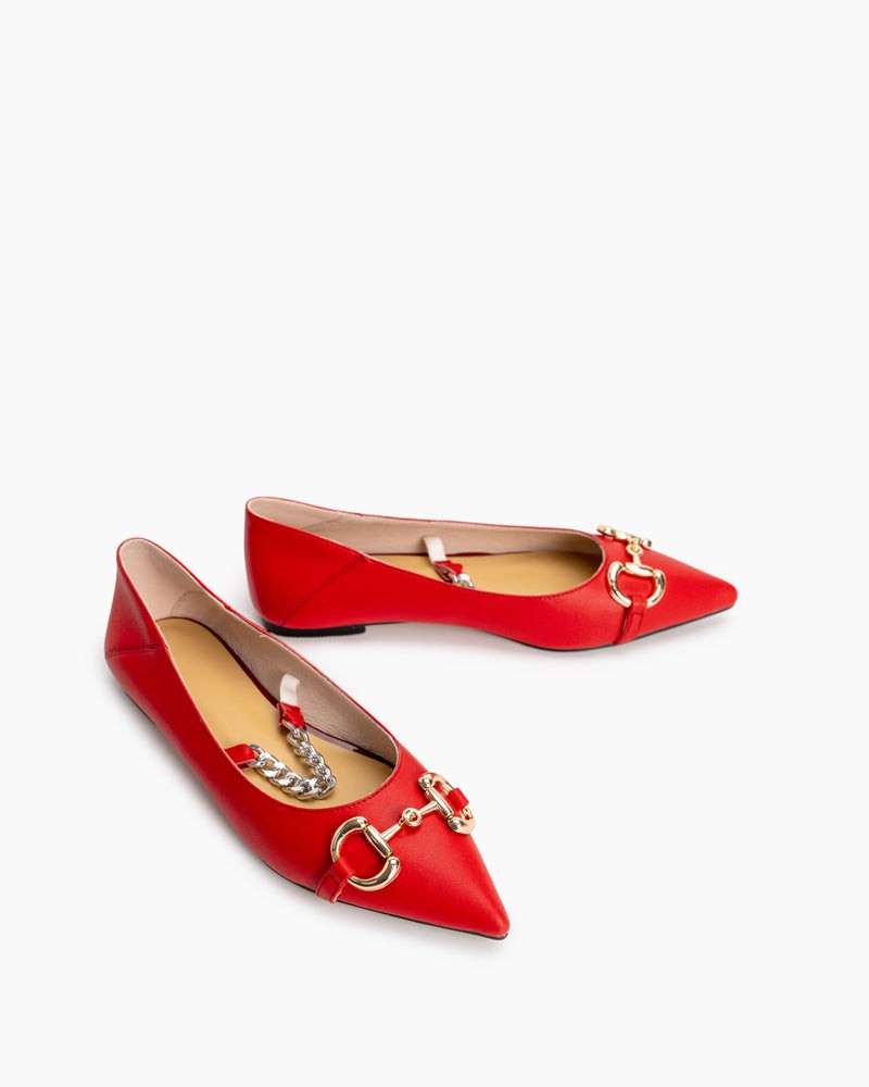 Horsebit-Classic-Metal-Buckle-Chain-Decor-Leather-Pointed-Toe-Flats-Loafers