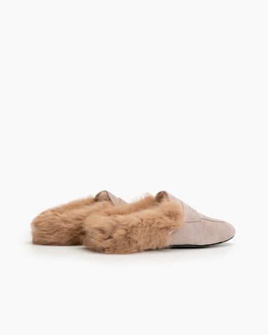 Velvet Round Toe Backless Slip-on Flat Mules