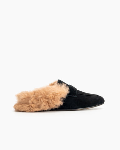 Velvet Round Toe Backless Slip-on Flat Mules