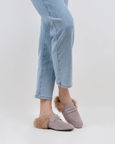 Velvet Round Toe Backless Slip-on Flat Mules