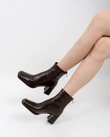 Squared Toe Flare Block Heel Soft Stretch Ankle Boots