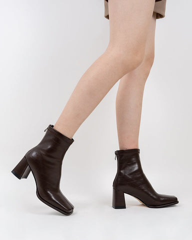 Squared Toe Flare Block Heel Soft Stretch Ankle Boots