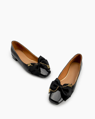 Chain-Bowknot-Decor-Chunky-Heel-Flat-Loafers