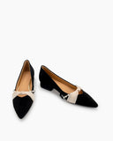 Pointed Toe Pearl Suede Party Dress Slip On Flats Chunky Heels Pumps