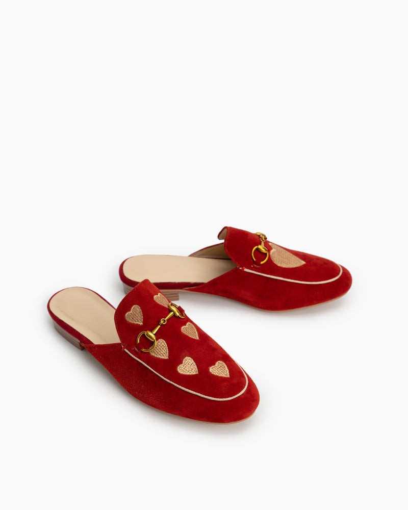 Horsebit-Classic-Metal-Buckle-Heart-Embroidered-Slip-On-Backless-flat-Mules