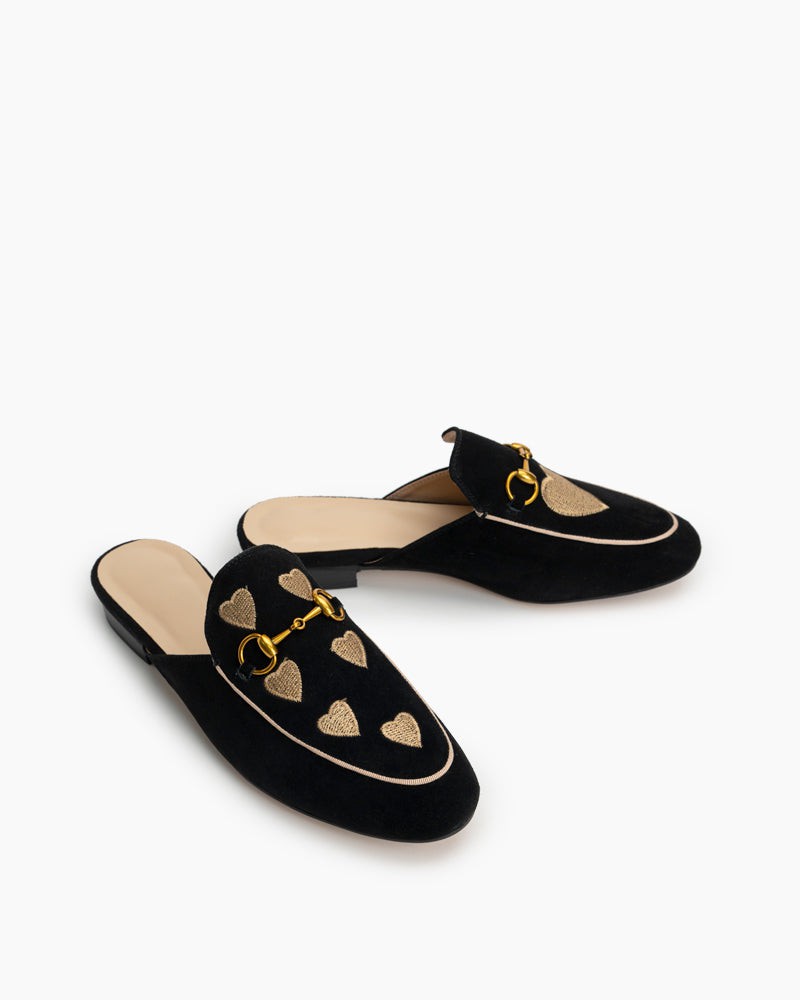 Horsebit-Classic-Metal-Buckle-Heart-Embroidered-Slip-On-Backless-flat-Mules