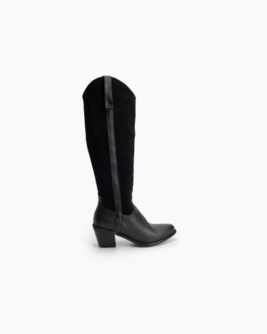 Wide Calf Pointed Toe Suede Knee High Western Boots