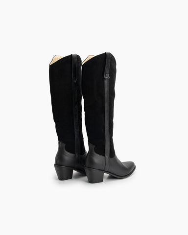 Wide Calf Pointed Toe Suede Knee High Western Boots