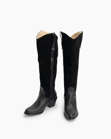Wide Calf Pointed Toe Suede Knee High Western Boots