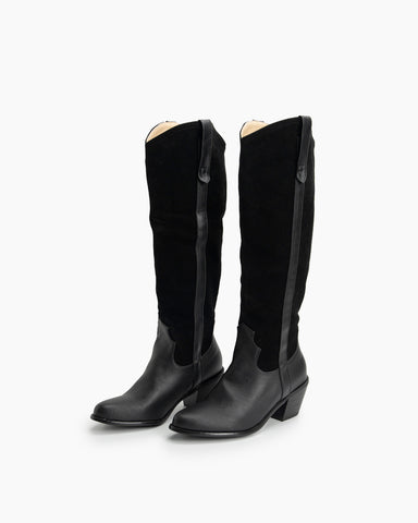 Wide Calf Pointed Toe Suede Knee High Western Boots