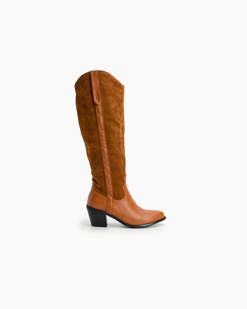 Wide Calf Pointed Toe Suede Knee High Western Boots