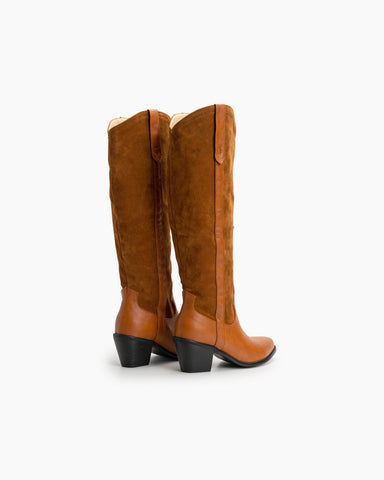 Wide Calf Pointed Toe Suede Knee High Western Boots
