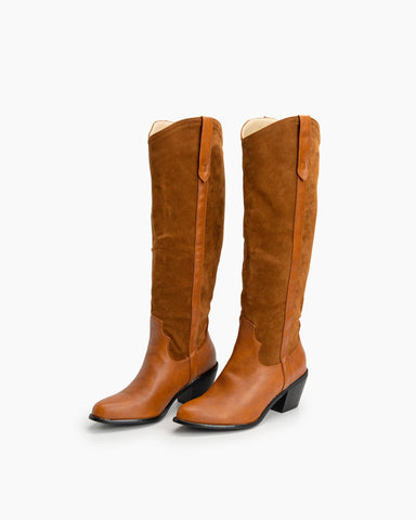 Wide Calf Pointed Toe Suede Knee High Western Boots