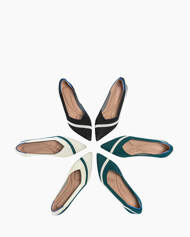 Stripe Colorblock V-Cut Ballet Flats