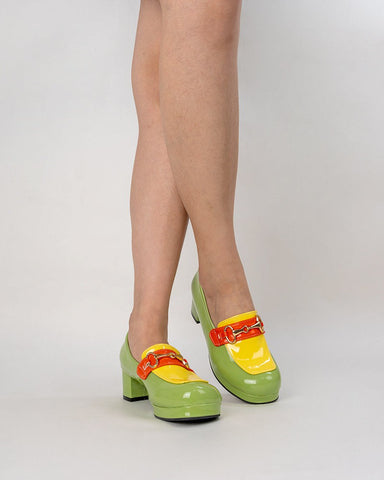 Classic Metal Buckle Colorblock Chunky Heeled Loafers
