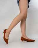 Orange-Solid-Color-Pointed-Toe-Striped-Kitten-Heels