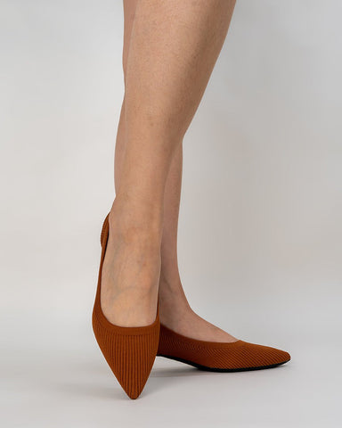Orange-Solid-Color-Pointed-Toe-Striped-Kitten-Heels
