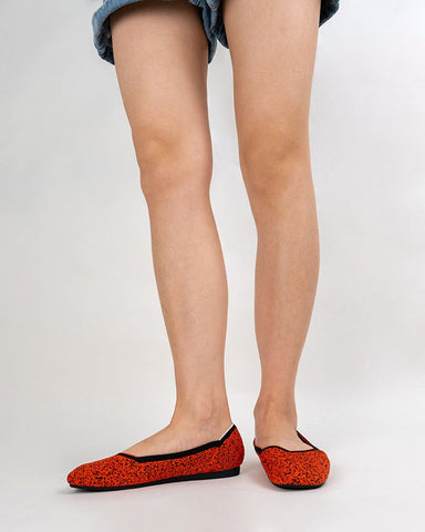 Red & Black Pattern Square-Toe Flats