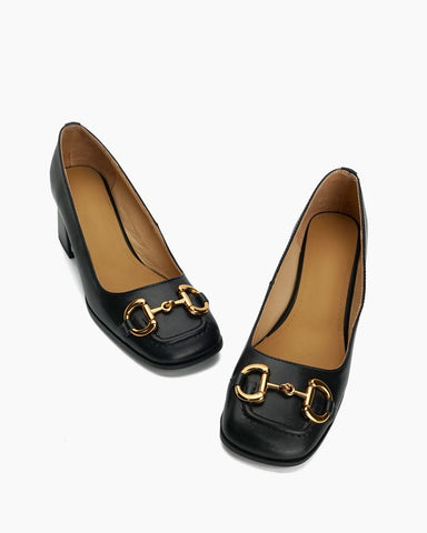 Horsebit-Classic-Thick-Heel-Shallow-Mouth-Leather-Sandals-Loafers