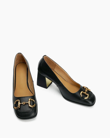 Horsebit-Classic-Thick-Heel-Shallow-Mouth-Leather-Sandals-Loafers