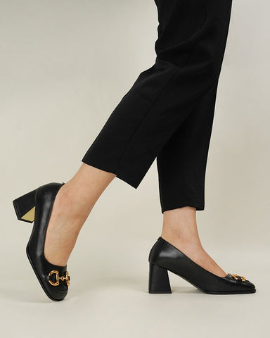 Horsebit-Classic-Thick-Heel-Shallow-Mouth-Leather-Sandals-Loafers