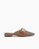 Unique Round Metal Decor Houndstooth Pattern Mules