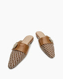 Unique Round Metal Decor Houndstooth Pattern Mules