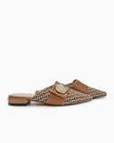 Unique Round Metal Decor Houndstooth Pattern Mules