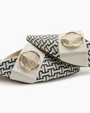 Unique Round Metal Decor Houndstooth Pattern Mules