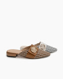 Unique Round Metal Decor Houndstooth Pattern Mules