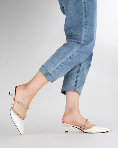 Lychee Pattern Rivet Decor Kitten Heel Mules Point Toe Sandals