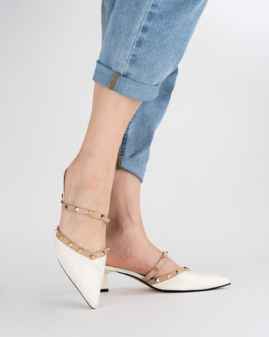 Lychee Pattern Rivet Decor Kitten Heel Mules Point Toe Sandals