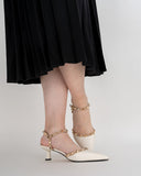 Lychee-Pattern-Rivet-Decor-Ankle-Strap-Slingback-Sandals-Pointed-Toe-Kitten-heel
