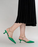 Lychee-Pattern-Rivet-Decor-Ankle-Strap-Slingback-Sandals-Pointed-Toe-Kitten-heel