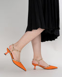 Lychee-Pattern-Rivet-Decor-Ankle-Strap-Slingback-Sandals-Pointed-Toe-Kitten-heel