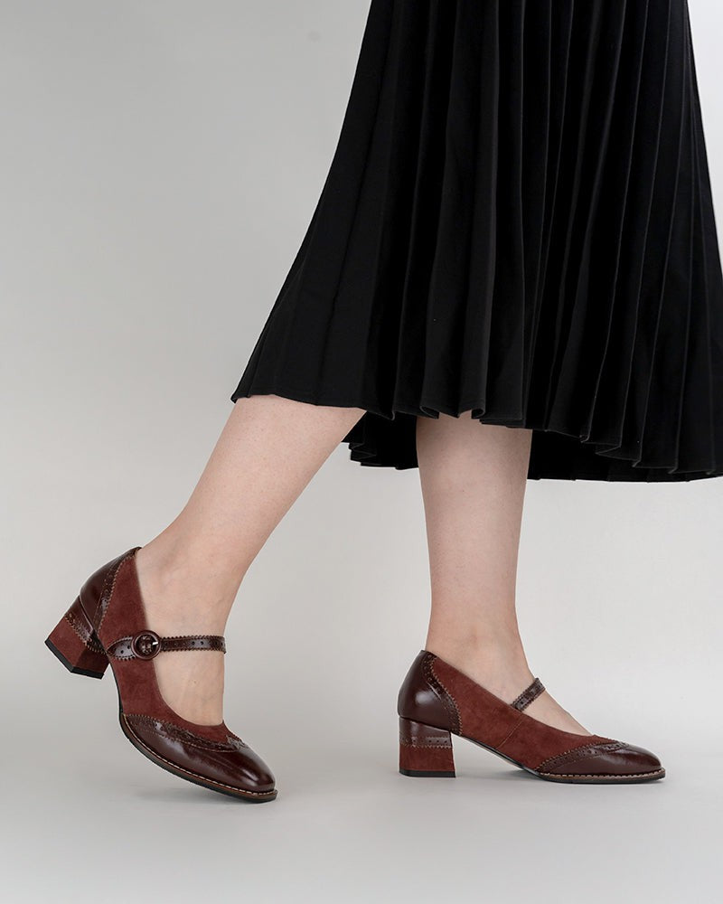 women's classic t-strap platform mid-heel square toe oxfords dress shoes DADAWEN Women's T-Strap Platform Oxfords
