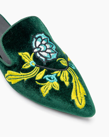 Embroidered-Floral-Flat-Pointed-Toe-Suede-Mules